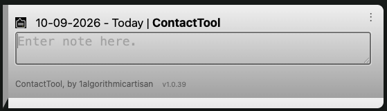 ContactTool bubble showing the contact name beside the last-contact date, with a field for notes